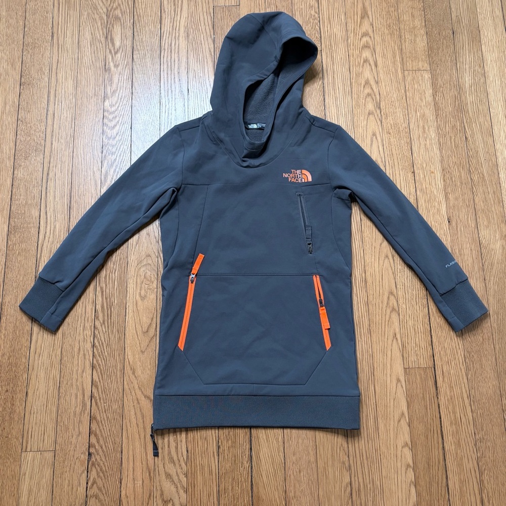 The North Face Flashdry Kids Charcoal Hoodie with Orange Accents